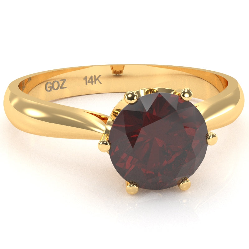 Crown Setting Garnet Engagement Ring In 14k Yellow Gold