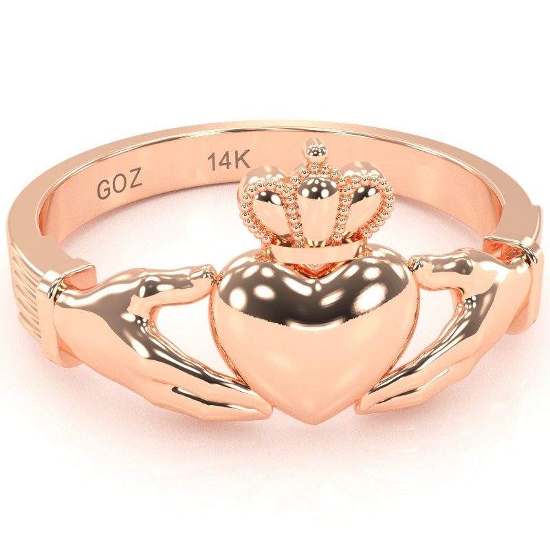 Classic Claddagh Ring Crafted In Solid 14k Rose Gold