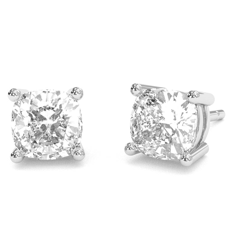 Gems of Zodiac White Topaz 6mm Cushion Stud Earrings in 10K White Gold