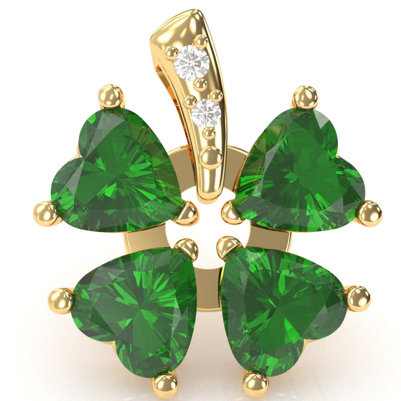 4 Leaf Clover Shamrock Lab-Created Emerald Diamond Pendant In 14k Yellow Gold