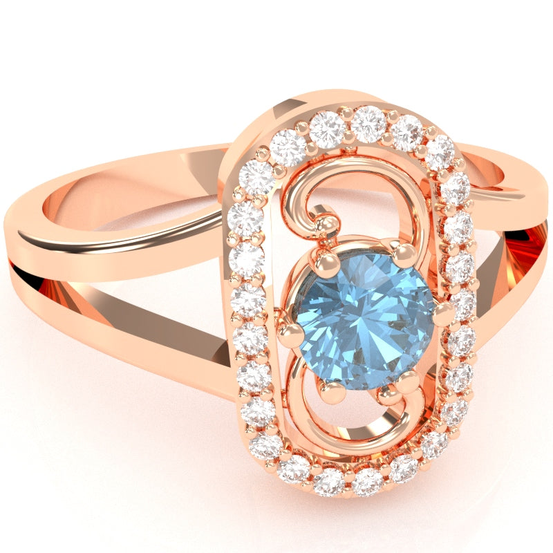 Split Band Blue Topaz Diamond Cocktail Ring In 14k Rose Gold