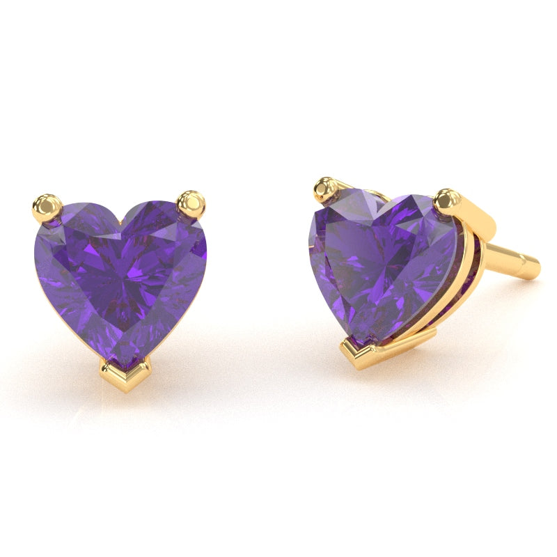 Amethyst 6mm Heart Stud Earrings in 10k Yellow Gold