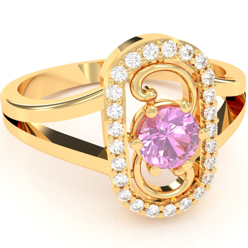 Split Band Lab-Created Pink Sapphire Diamond Cocktail Ring In 14k Yellow Gold