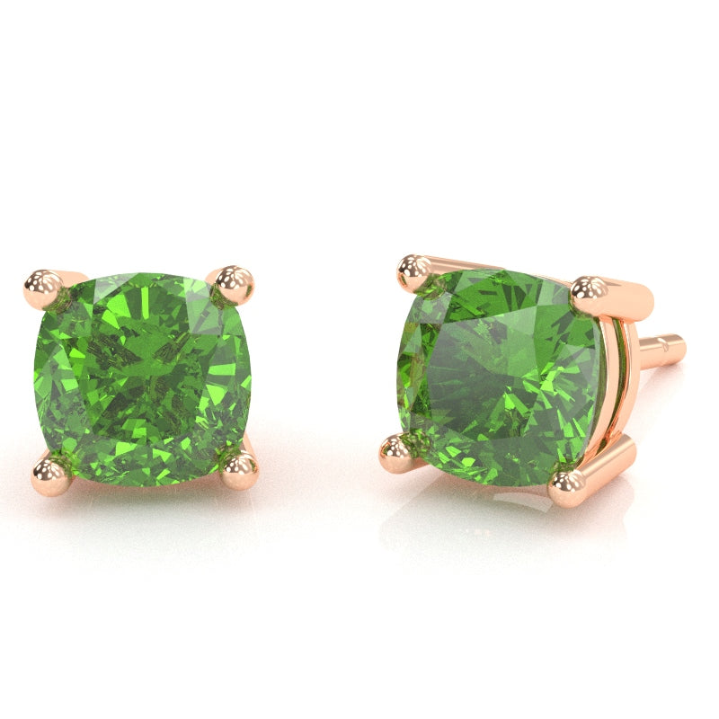 Peridot 6mm Cushion Stud Earrings in 10k Rose Gold