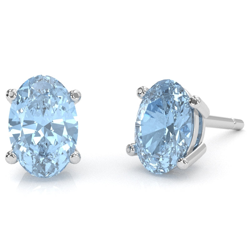 Aquamarine 8x6mm Oval Stud Earrings in 10k White Gold