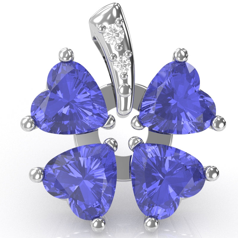 4 Leaf Clover Shamrock Tanzanite Diamond Pendant In 14k White Gold