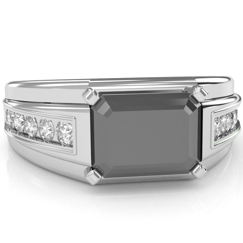 Men's Black Onyx Diamond Channel Ring In Solid 14k White Gold