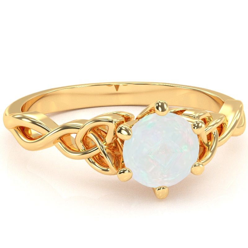 Celtic Trinity Knot Opal Engagement Ring In 14k Yellow Gold
