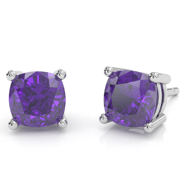Amethyst 6mm Cushion Stud Earrings in 10k White Gold