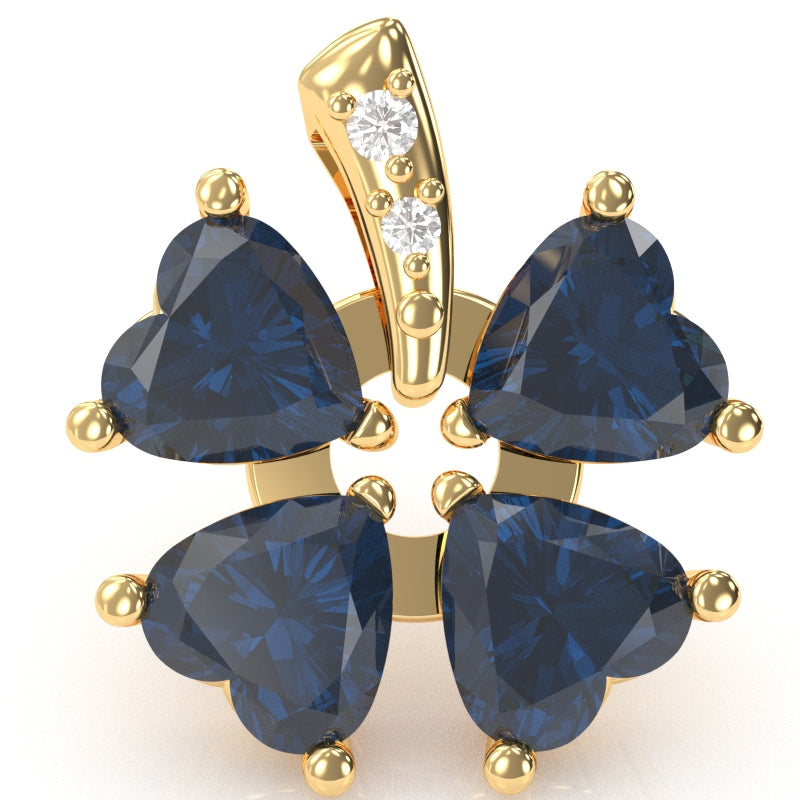 4 Leaf Clover Shamrock Lab-Created Sapphire Diamond Pendant In 14k Yellow Gold