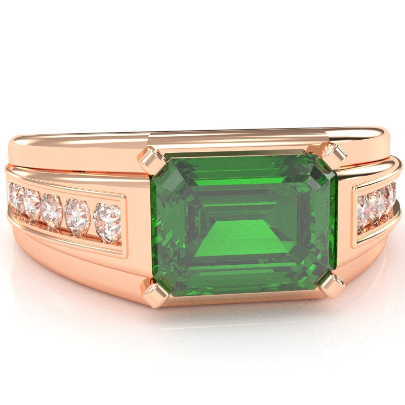 Men's Lab-Created Emerald Diamond Channel Ring In Solid 14k Rose Gold