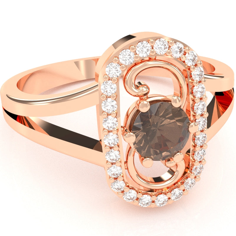 Split Band Smoky Quartz Diamond Cocktail Ring In 14k Rose Gold