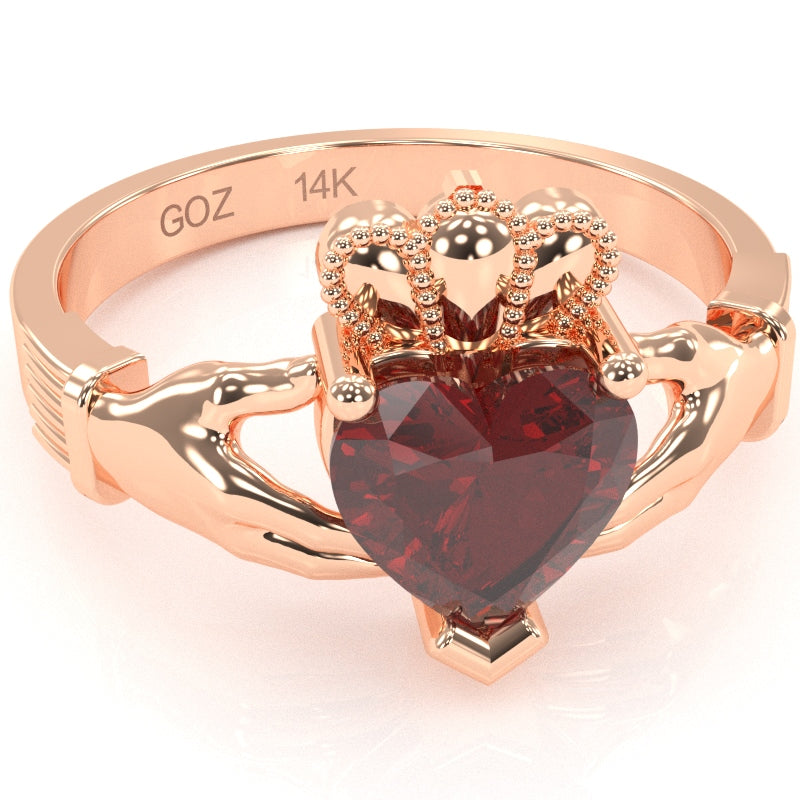 Claddagh Lab-Created Ruby Ring In Solid 14k Rose Gold