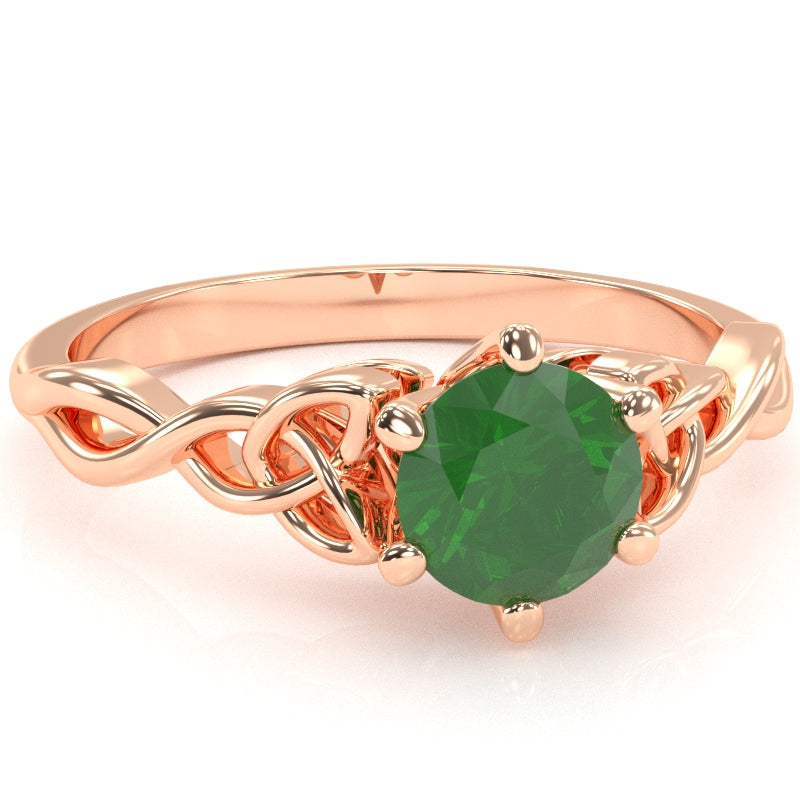 Celtic Trinity Knot Emerald Engagement Ring In 14k Rose Gold