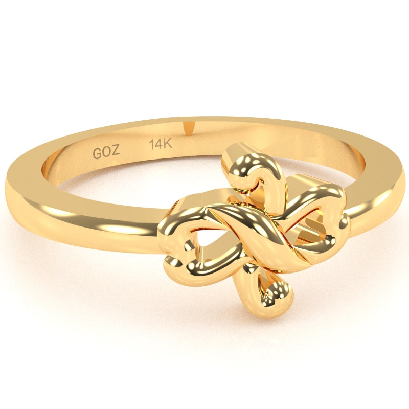 Infinity Loop 2 Hearts Love Ring In Solid 14k Yellow Gold