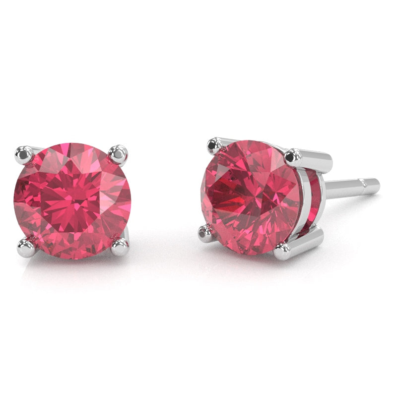 Pink Tourmaline 5mm Round Stud Earrings in 10k White Gold