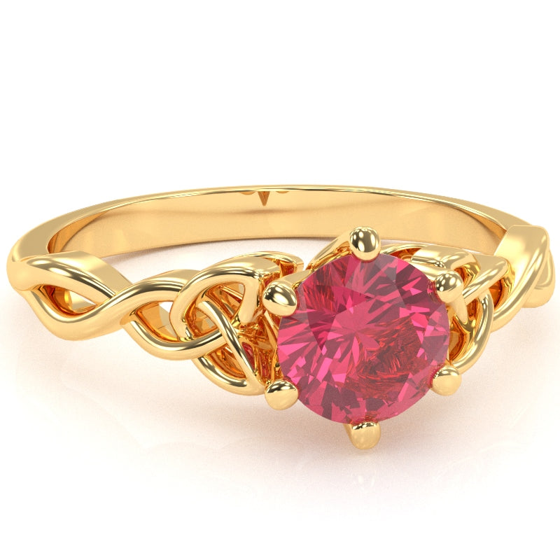Celtic Trinity Knot Pink Tourmaline Engagement Ring In 14k Yellow Gold