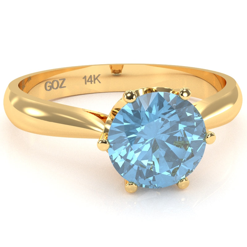 Crown Setting Blue Topaz Engagement Ring In 14k Yellow Gold