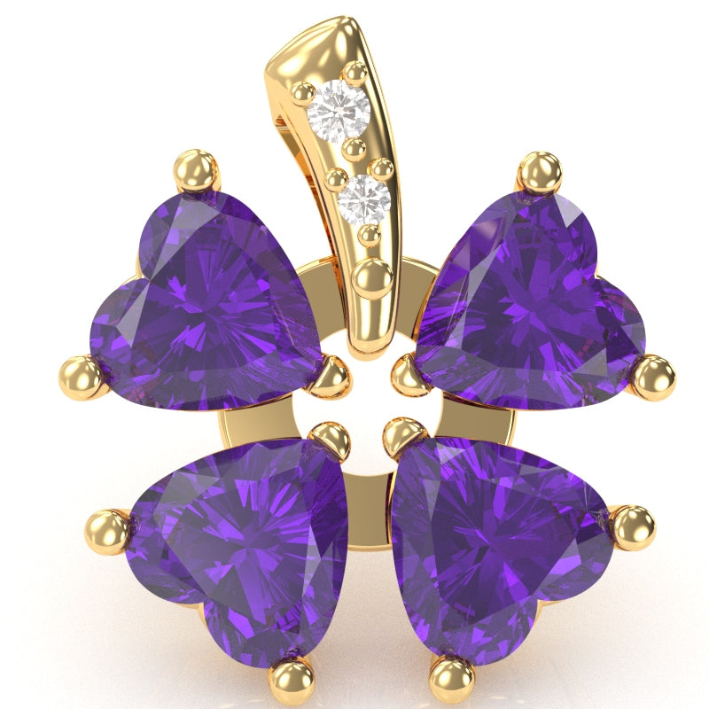 4 Leaf Clover Shamrock Amethyst Diamond Pendant In 14k Yellow Gold