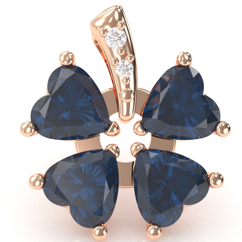 4 Leaf Clover Shamrock Lab-Created Sapphire Diamond Pendant In 14k Rose Gold