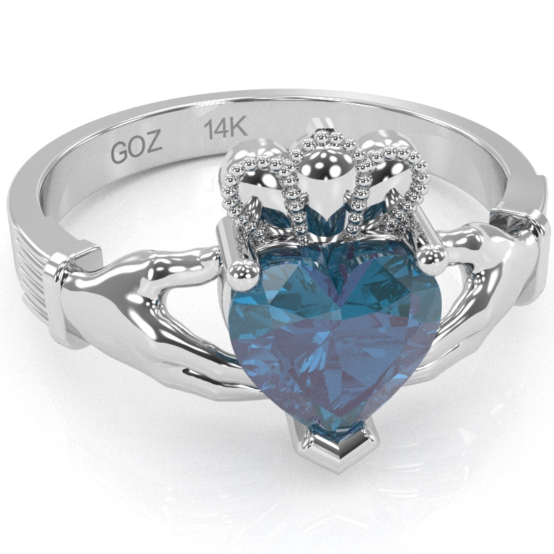 Claddagh Lab-Created Alexandrite Ring In Solid 14k White Gold