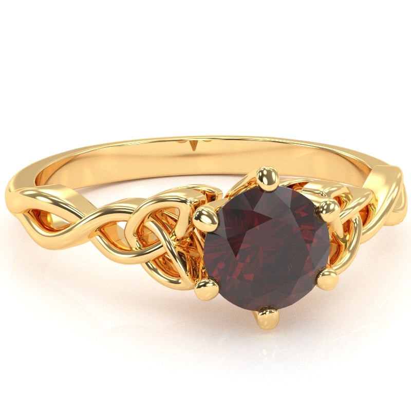 Celtic Trinity Knot Garnet Engagement Ring In 14k Yellow Gold