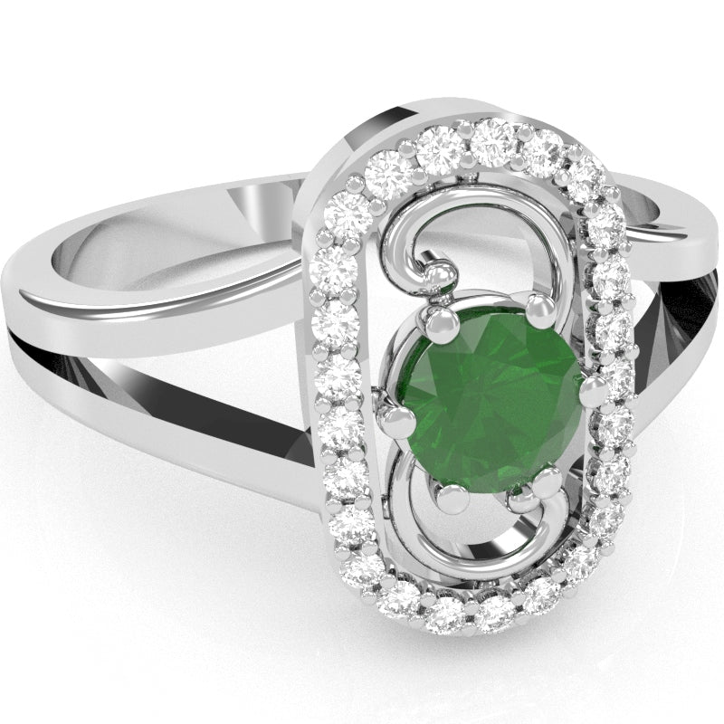 Split Band Emerald Diamond Cocktail Ring In 14k White Gold