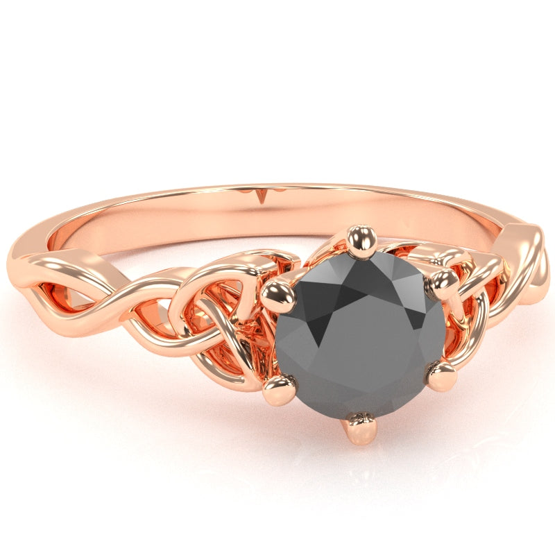 Celtic Trinity Knot Black Onyx Engagement Ring In 14k Rose Gold