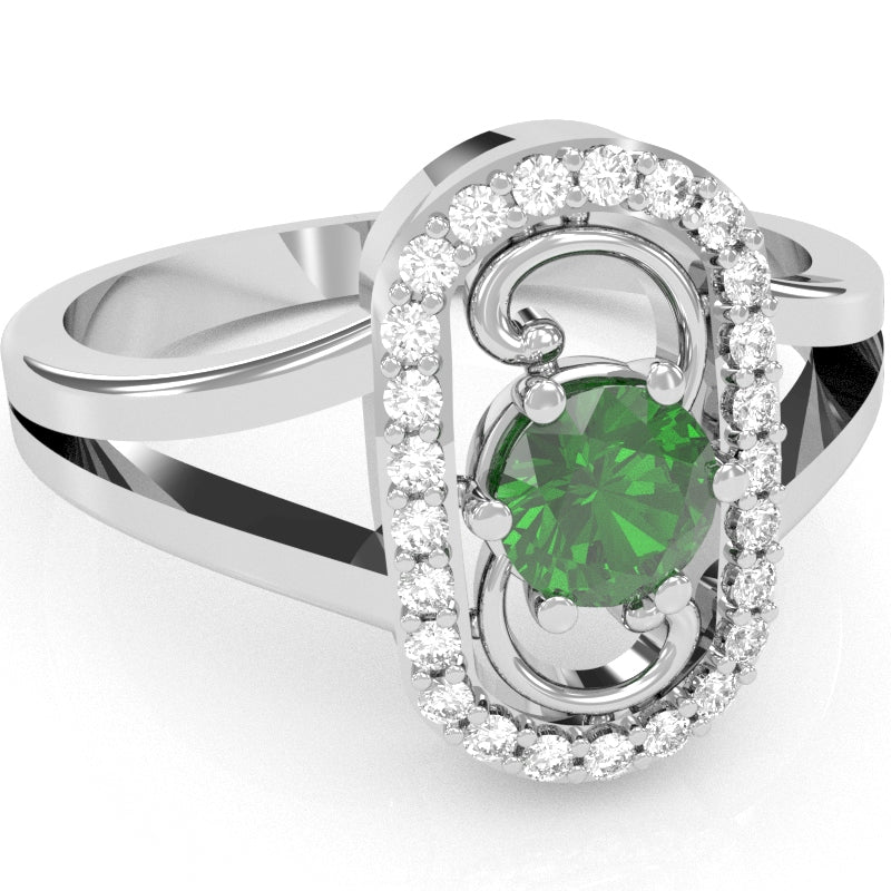 Split Band Lab-Created Emerald Diamond Cocktail Ring In 14k White Gold