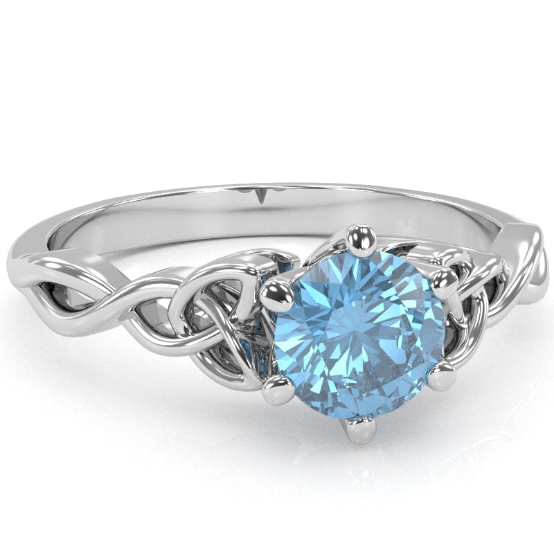 Celtic Trinity Knot Blue Topaz Engagement Ring In 14k White Gold