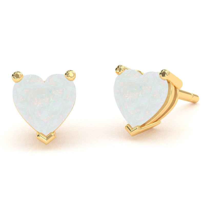 Opal 6mm Heart Stud Earrings in 10k Yellow Gold