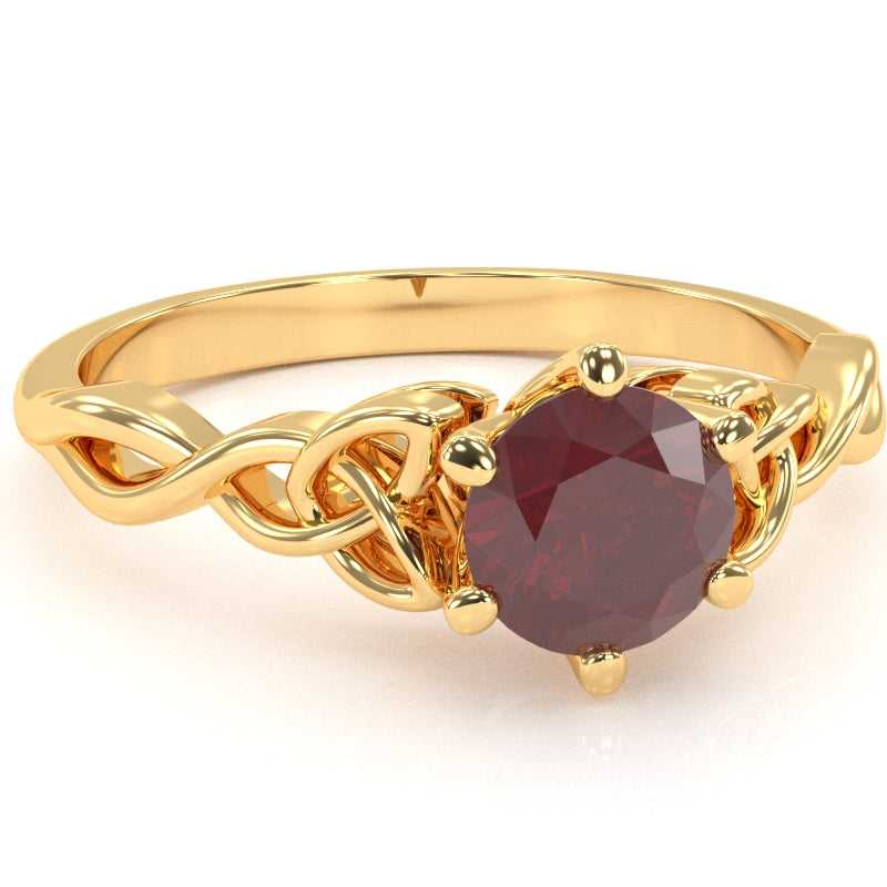 Celtic Trinity Knot Ruby Engagement Ring In 14k Yellow Gold