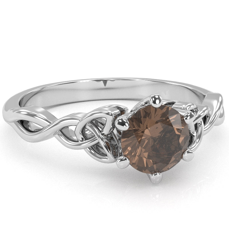 Celtic Trinity Knot Smoky Quartz Engagement Ring In 14k White Gold