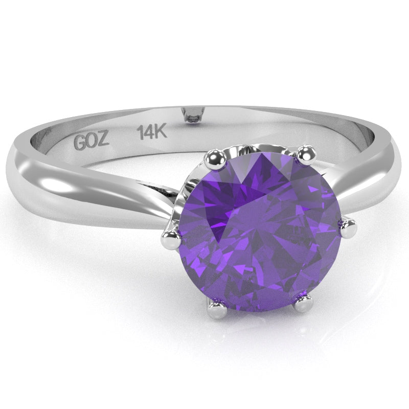 Crown Setting Amethyst Engagement Ring In 14k White Gold