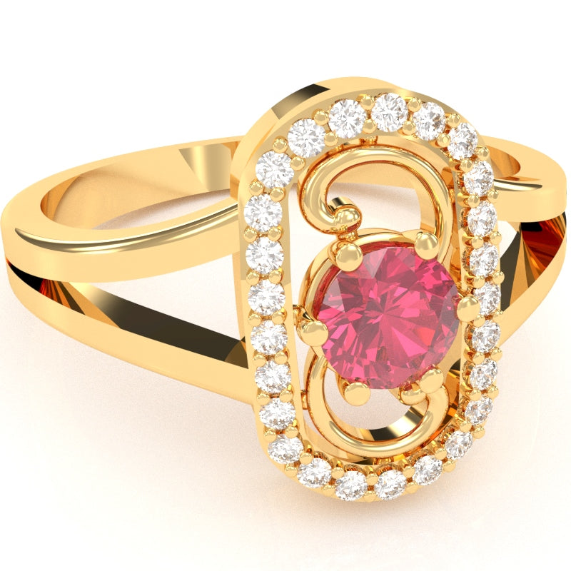 Split Band Pink Tourmaline Diamond Cocktail Ring In 14k Yellow Gold