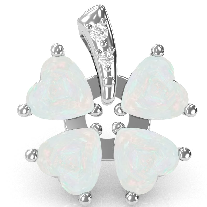 4 Leaf Clover Shamrock Opal Diamond Pendant In 14k White Gold