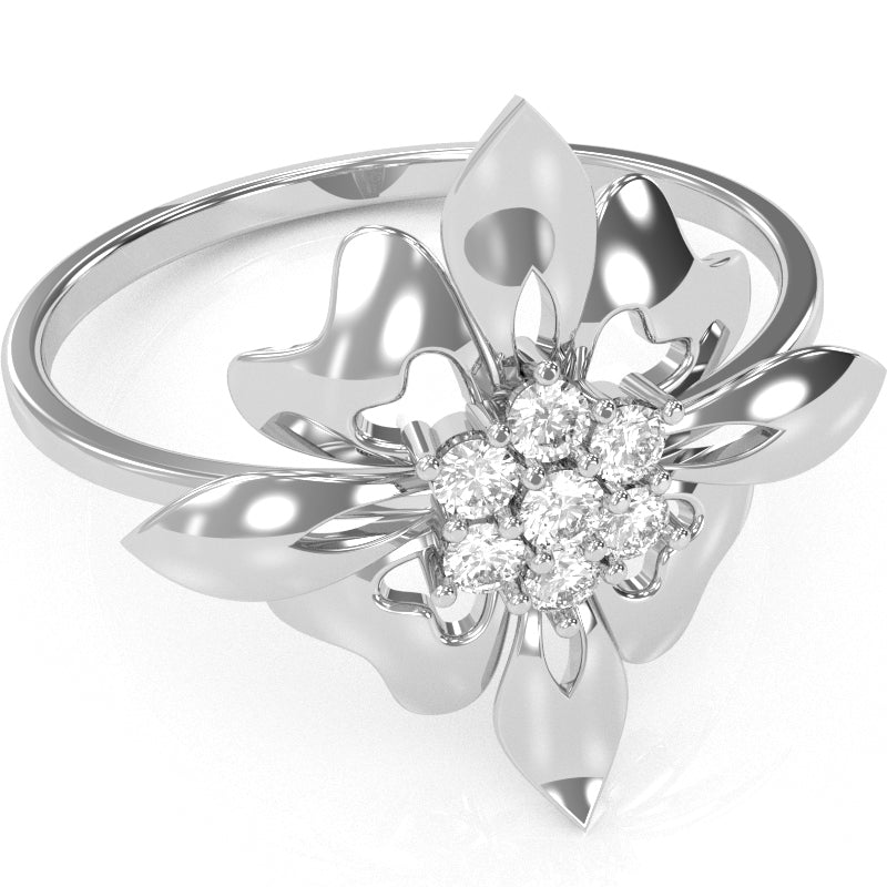 Classy Diamond Encrusted Cocktail Ring In 14k White Gold