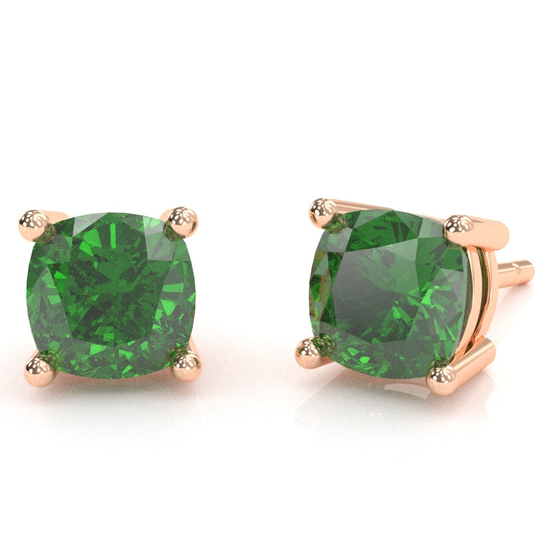 Lab-Created Emerald 6mm Cushion Stud Earrings in 10k Rose Gold