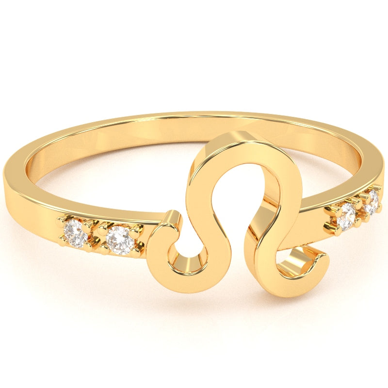 Leo Zodiac Sign Diamond Ring In Solid 10k Yellow Gold