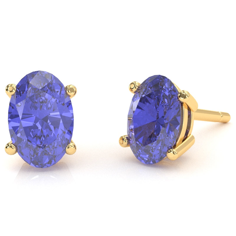 Tanzanite 7x5mm Oval Stud Earrings in 10k Yellow Gold