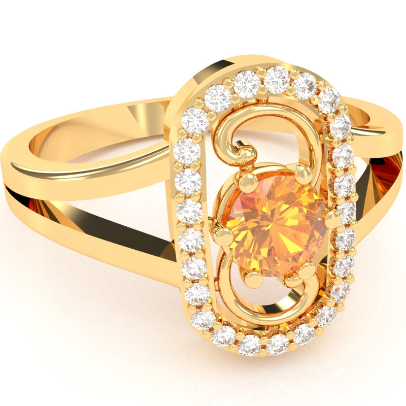 Split Band Citrine Diamond Cocktail Ring In 14k Yellow Gold