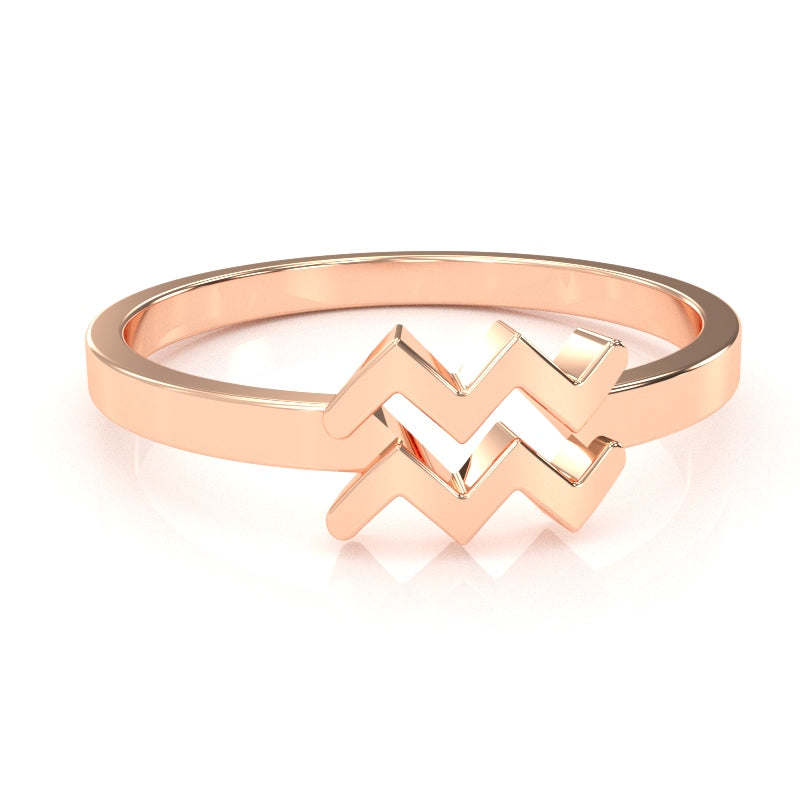 Aquarius Zodiac Sign Ring In Solid 10k Rose Gold