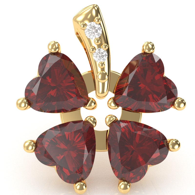 4 Leaf Clover Shamrock Lab-Created Ruby Diamond Pendant In 14k Yellow Gold