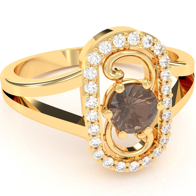 Split Band Smoky Quartz Diamond Cocktail Ring In 14k Yellow Gold