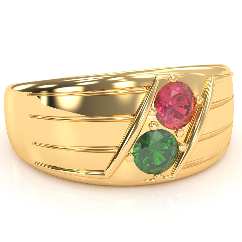 Men's Two Gemstone Birthstone Designer Ring In 14k Yellow Gold