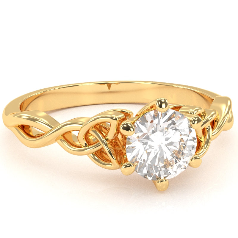 Celtic Trinity Knot White Topaz Engagement Ring In 14k Yellow Gold