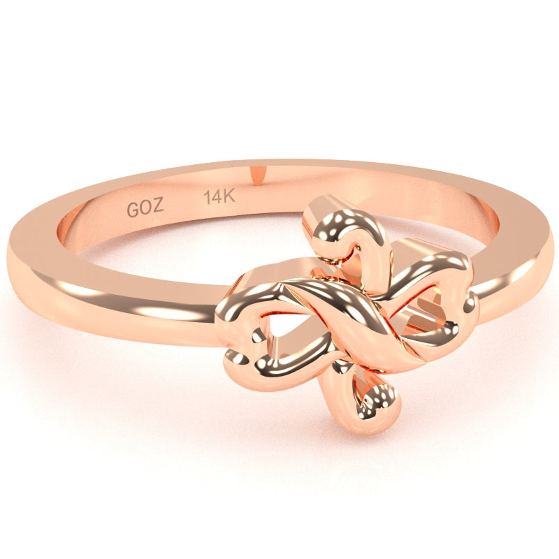 Infinity Loop 2 Hearts Love Ring In Solid 14k Rose Gold