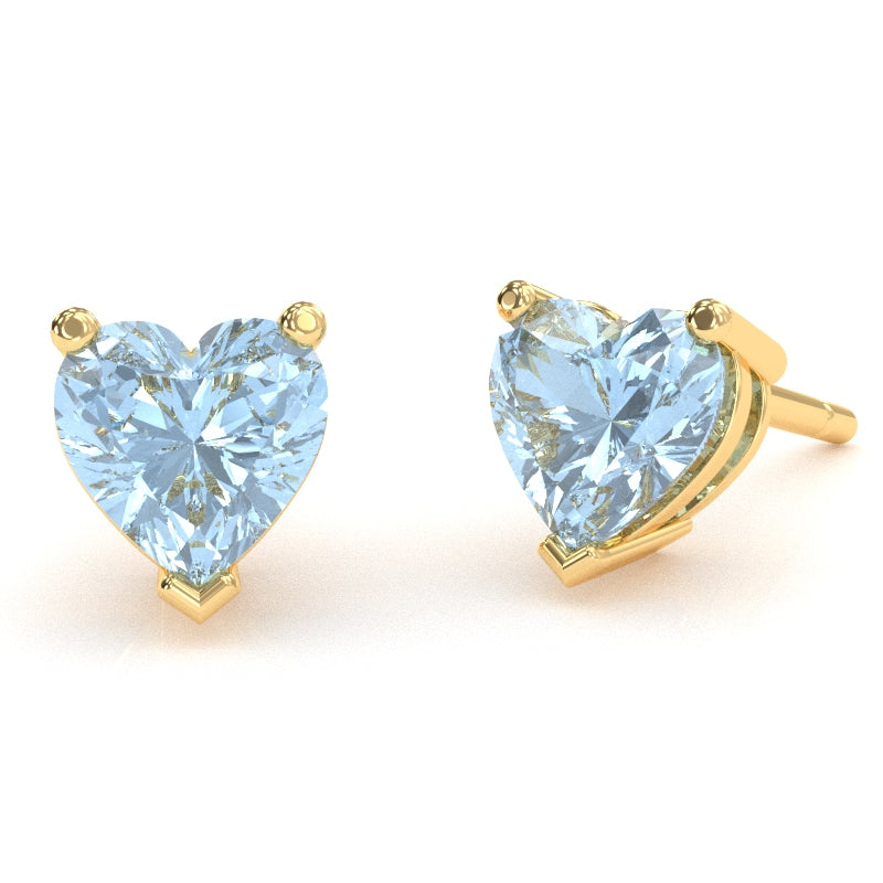Aquamarine 6mm Heart Stud Earrings in 10k Yellow Gold
