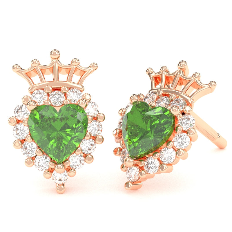 Peridot Diamond Claddagh motif Stud Earrings in 10k Rose Gold