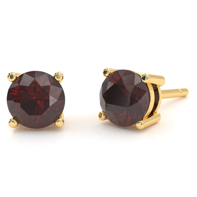 Garnet 6mm Round Stud Earrings in 10k Yellow Gold